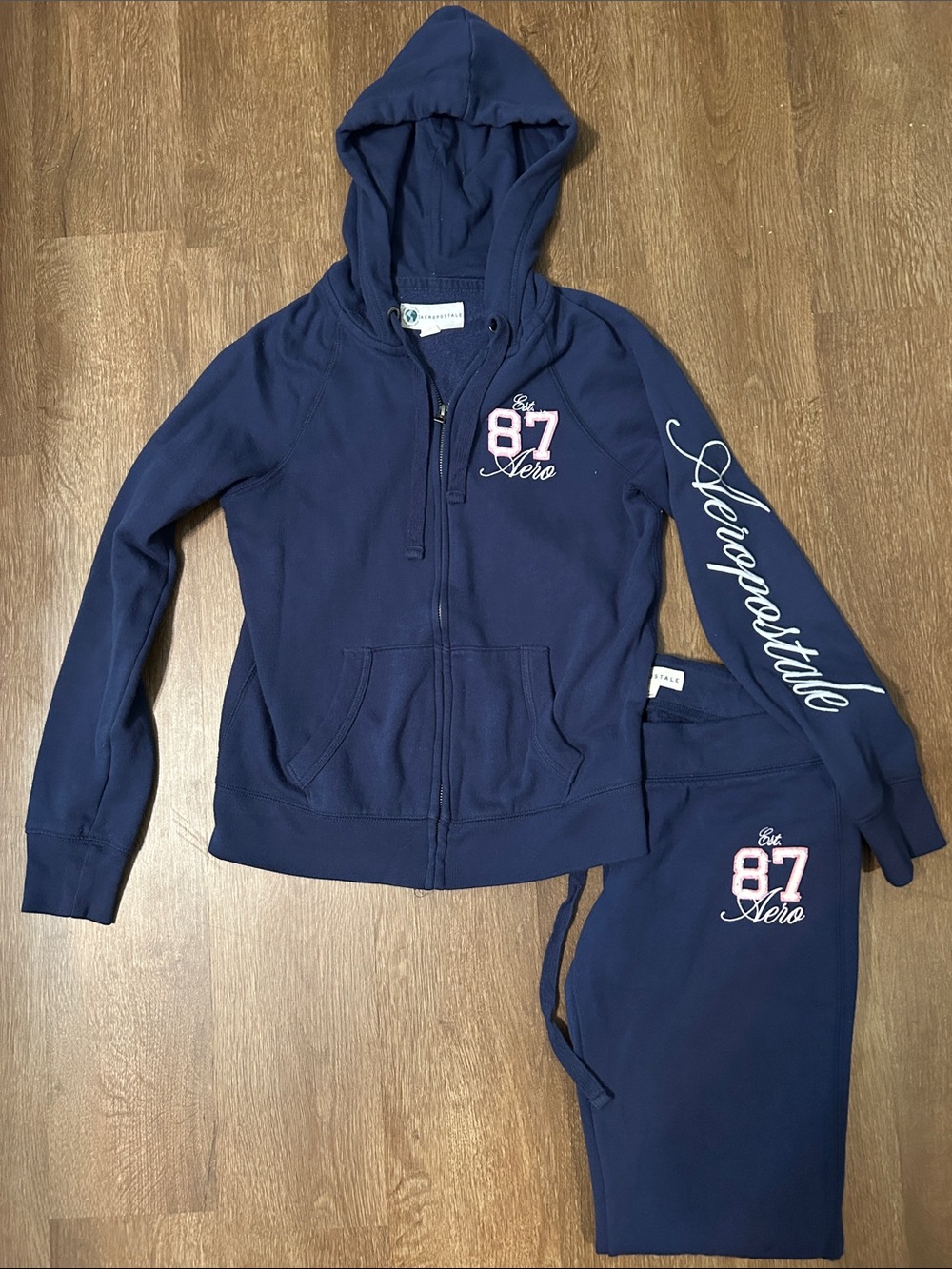 Aeropostale Navy Hoodie with Pink '87' Embroidery